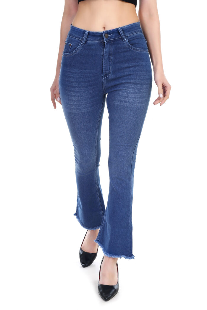 Women Boot-Leg High Rise Blue Jeans - Image 4