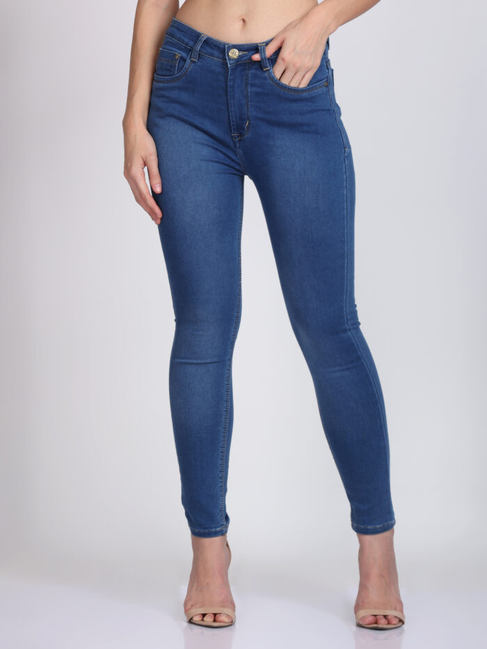 Women Skinny Mid Rise Light Blue Jeans - Image 2