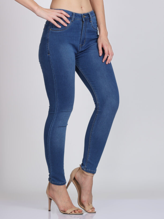 Women Skinny Mid Rise Light Blue Jeans - Image 4