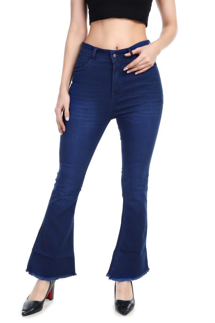 Women Boot-Leg High Rise Dark Blue Jeans - Image 3