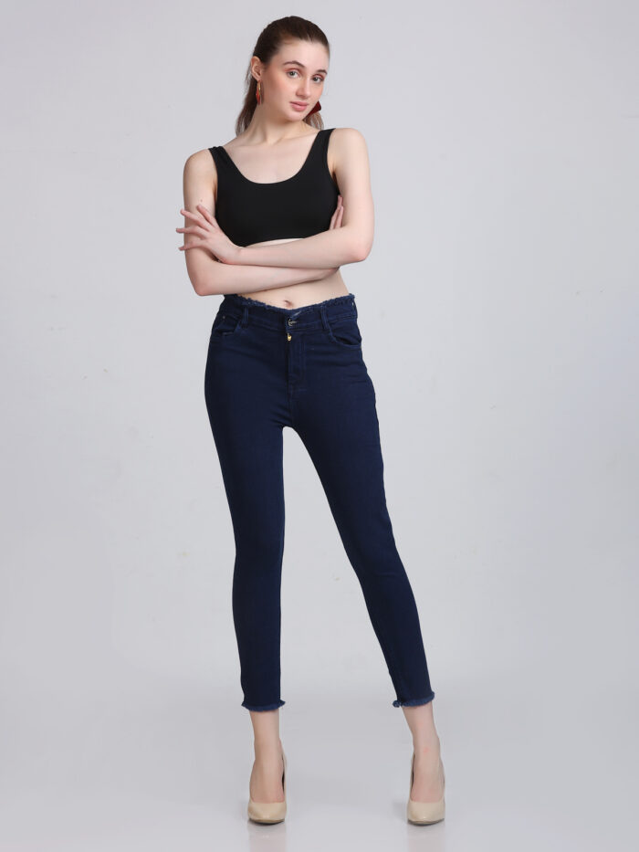 Women Skinny High Rise Dark Blue Jeans - Image 2