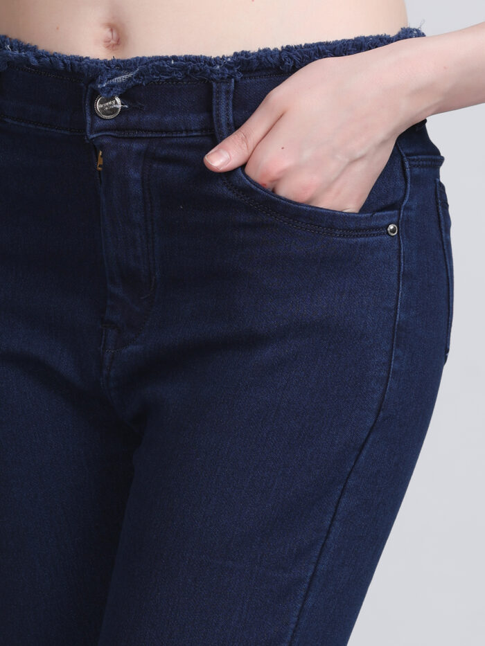 Women Skinny High Rise Dark Blue Jeans - Image 4