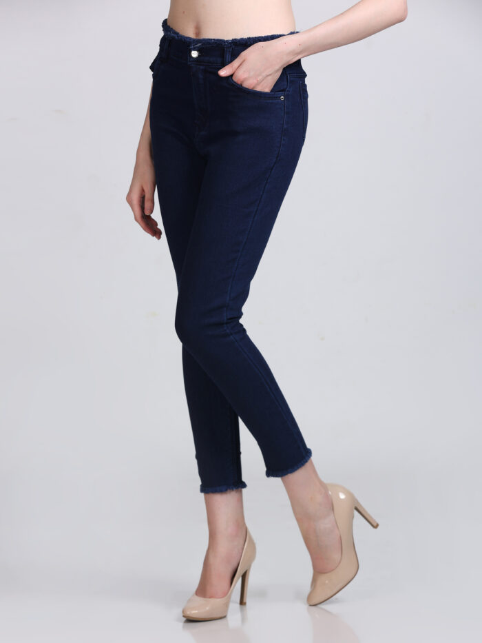 Women Skinny High Rise Dark Blue Jeans - Image 5