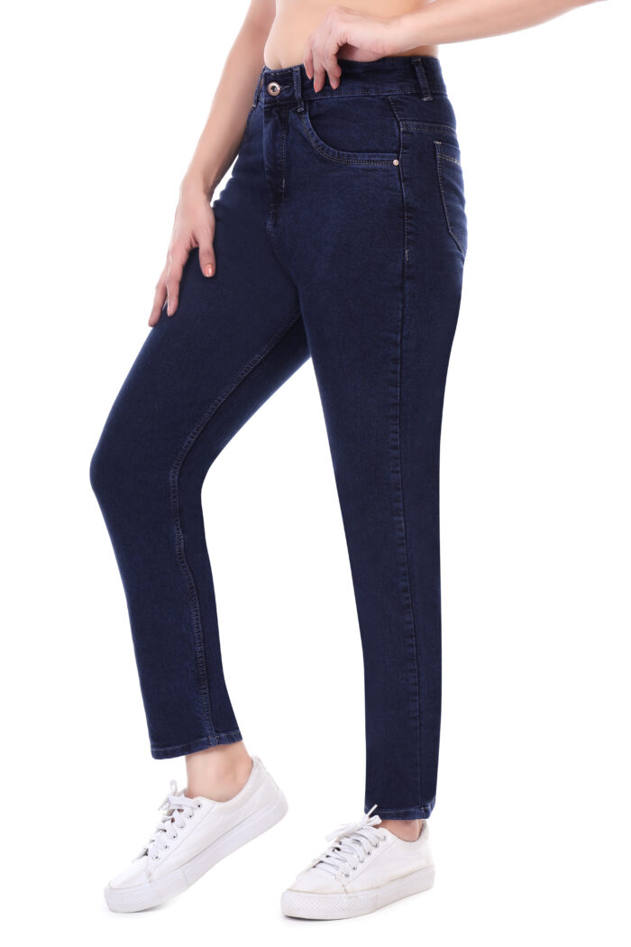 Women Mom Fit High Rise Dark Blue Jeans - Image 3