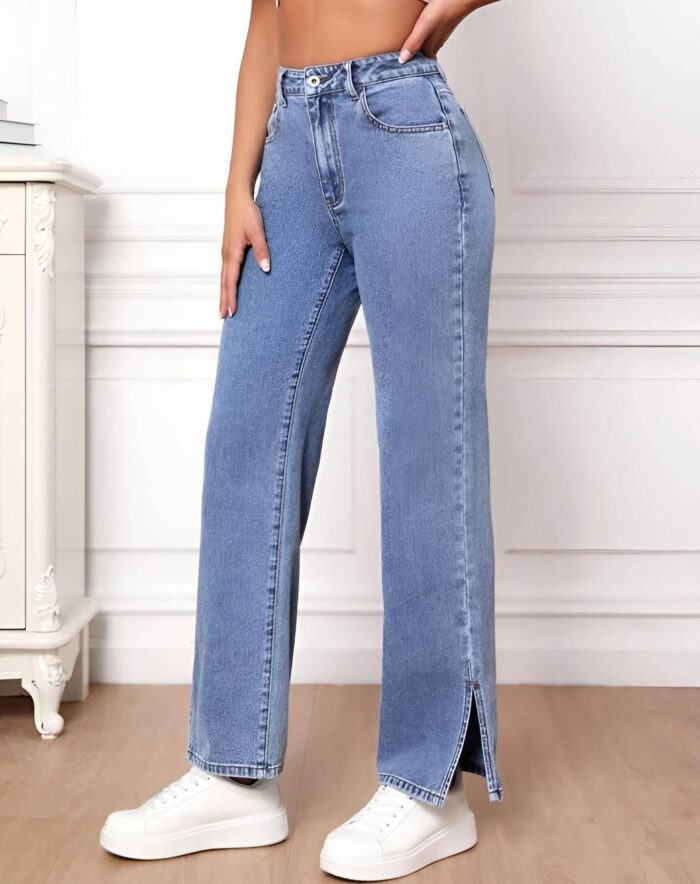 Women Boyfriend High Rise Light Blue Jeans - Image 2